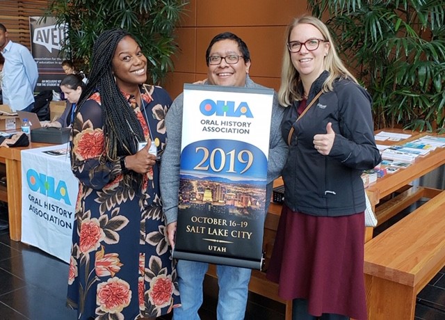 To the left of Carlos is Adrienne Cain of Baylor University, who us the co-chair of the Program Committee for 2019, and to the right is Allison Tracy-Taylor, OHA Vice President.